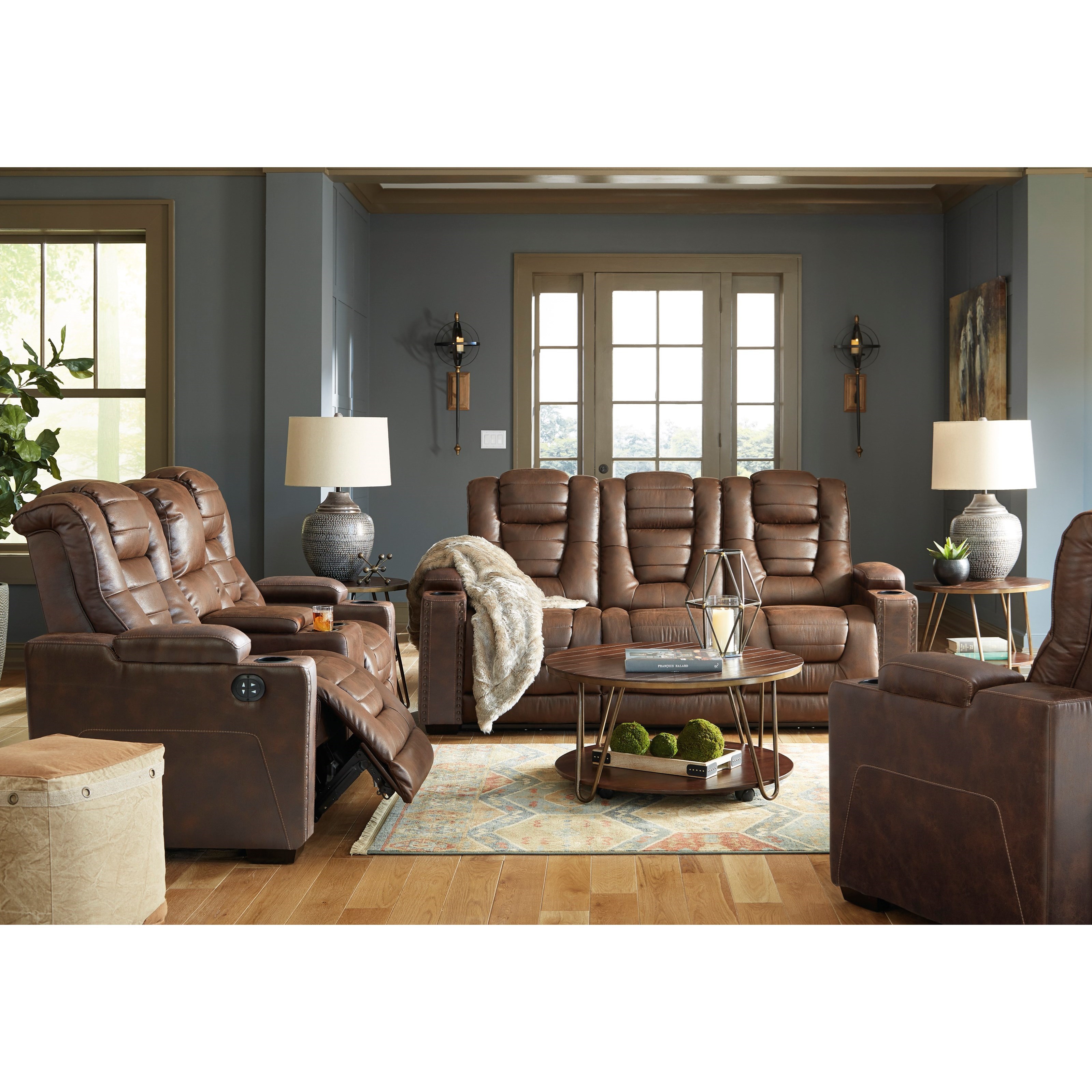 Faux leather store power reclining sofa
